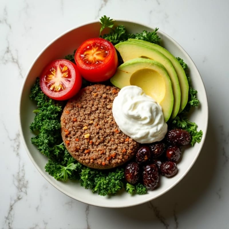 Lean Ground Beef Burger Bowl with Crispy Greens and Creamy Tangy Dressing