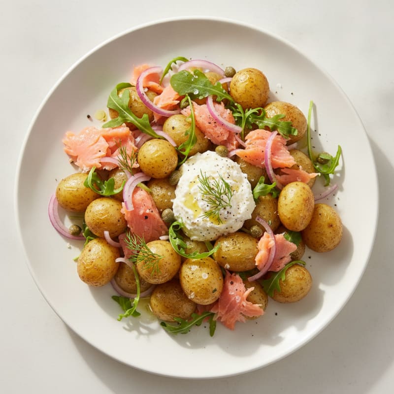 Pommes de Terre Froides au Cottage Cheese et Saumon Fumé