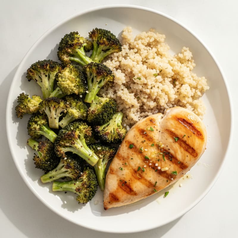 Grilled Chicken Breast with Roasted Broccoli and Quinoa