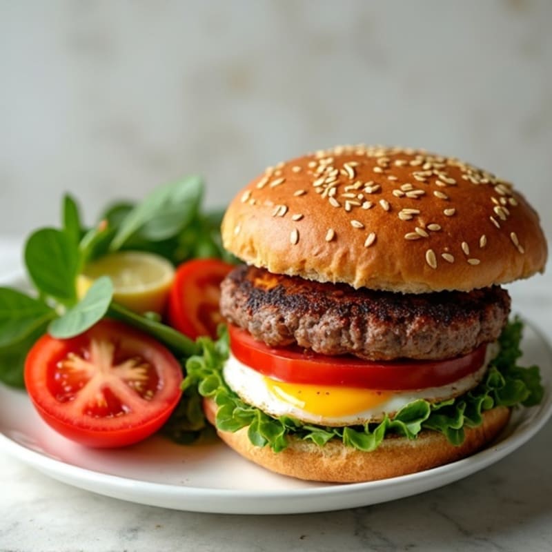 Lean Beef Burger with Fresh Tomato Salad