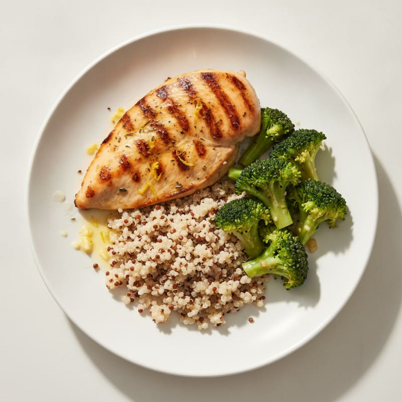 Grilled Chicken Breast with Quinoa and Steamed Broccoli
