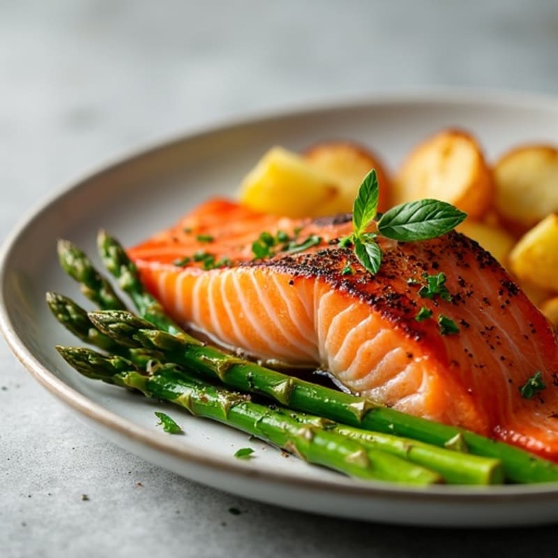 Smoked Salmon with Roasted Asparagus and Crispy Potatoes
