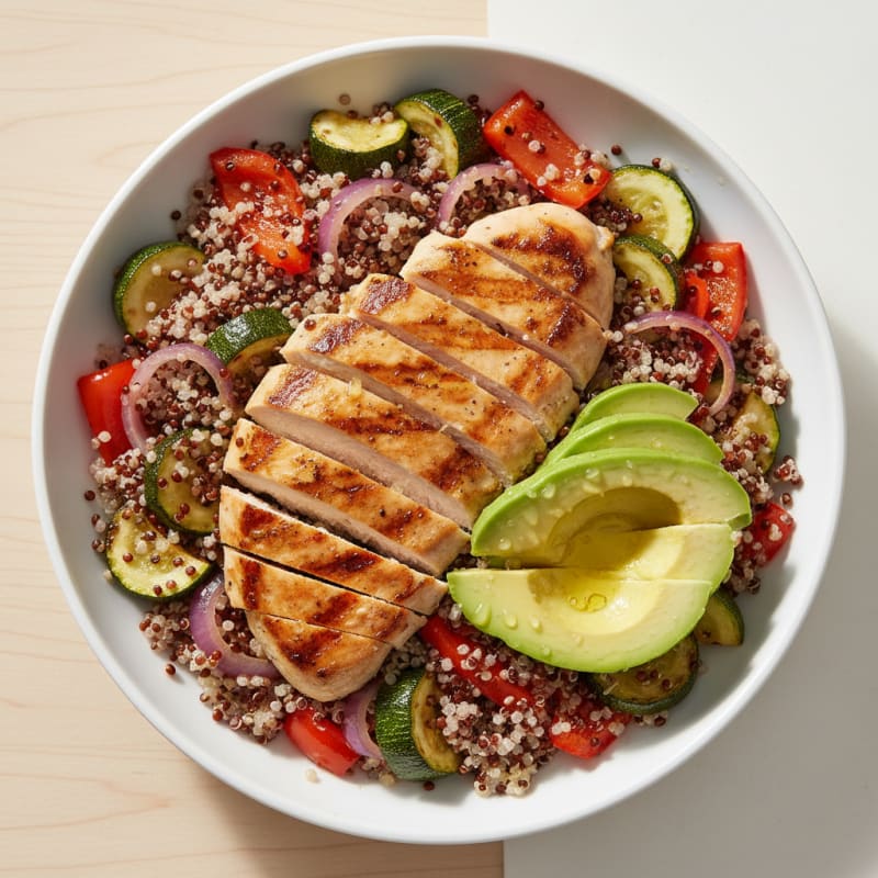 Grilled Chicken and Quinoa Power Bowl with Roasted Vegetables