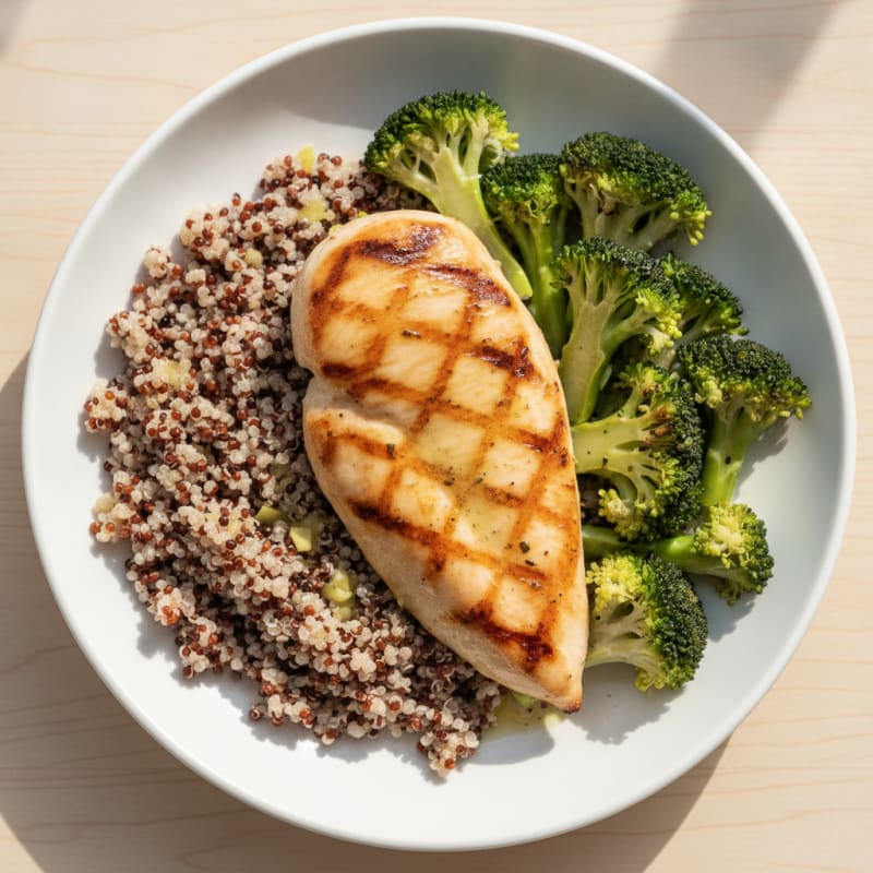 Grilled Chicken Breast with Quinoa and Steamed Broccoli