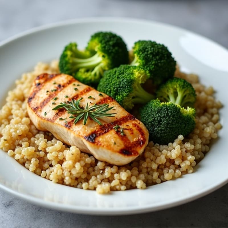 Grilled Chicken Breast with Quinoa and Roasted Broccoli
