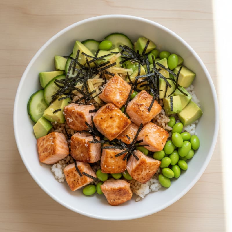 Salmon Sushi Rice Bowl with Avocado