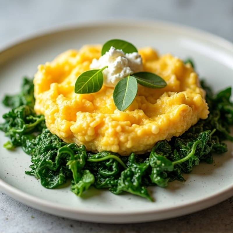 Fluffy Scrambled Eggs with Fresh Spinach and Creamy Feta