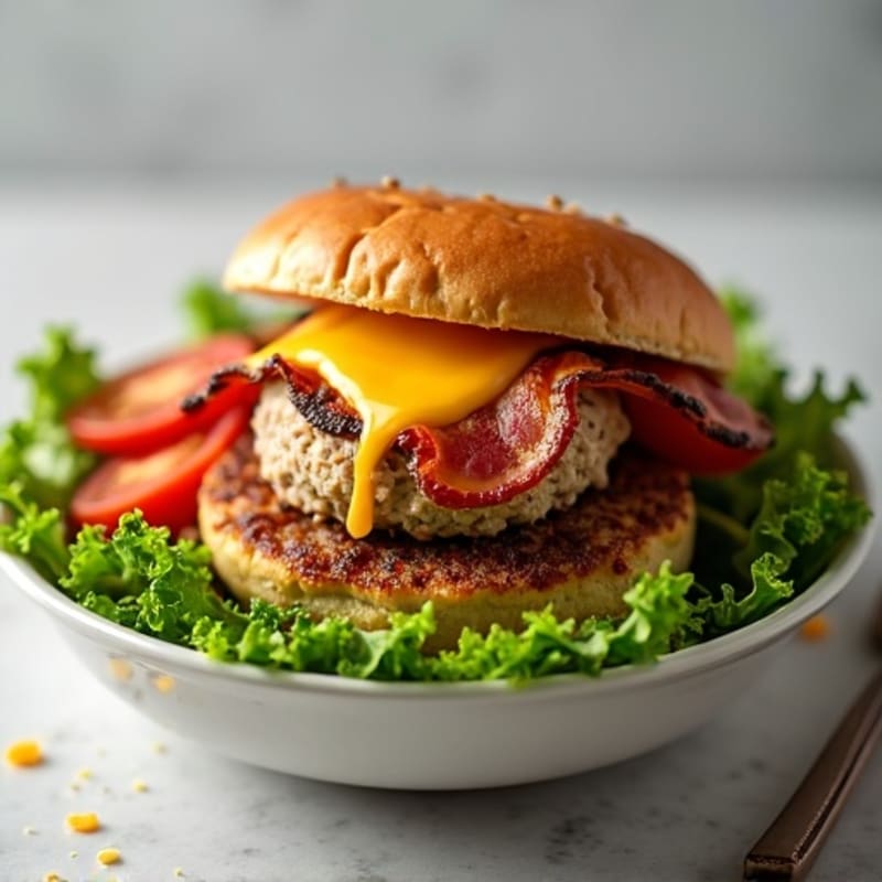 Crispy Turkey Bacon Cheeseburger Bowl with Fresh Greens