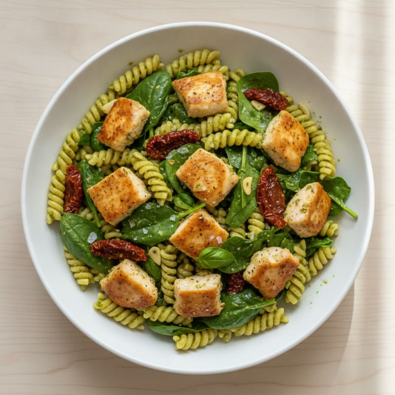 Pesto Chicken Pasta with Sun-Dried Tomatoes