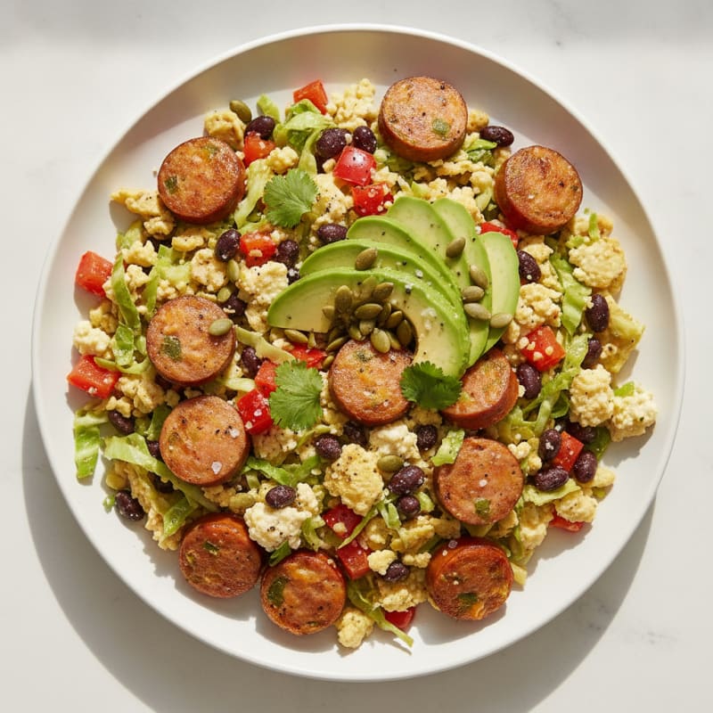 Cabbage and Cheddar Bratwurst Scramble