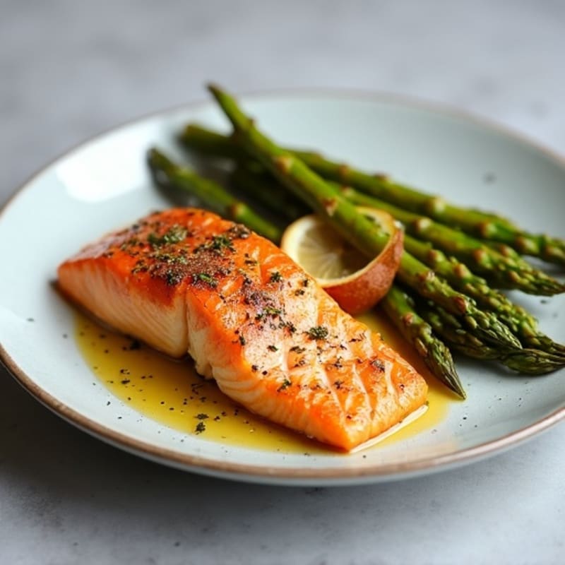 Seared Salmon with Roasted Sweet Potato and Asparagus