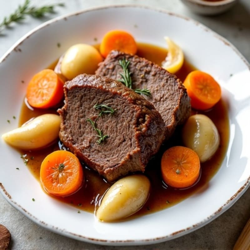 Garlic-Herb Braised Beef Pot Roast with Root Vegetables