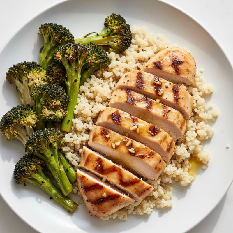 Grilled Chicken Breast with Quinoa and Roasted Broccoli