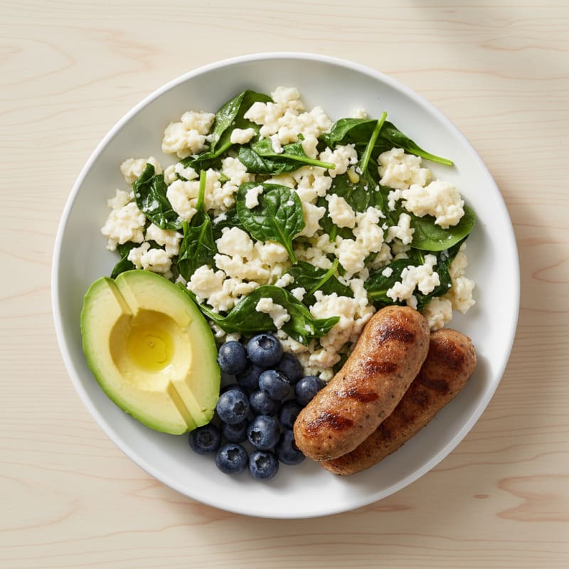 Egg White and Spinach Scramble with Turkey Sausage