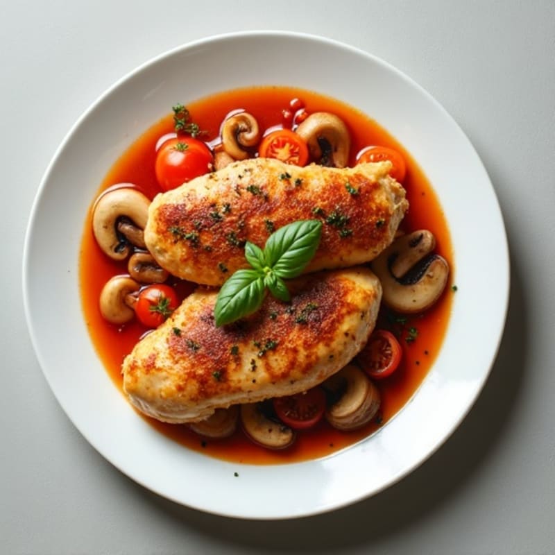 Herb-Tomato Braised Chicken with Mushrooms