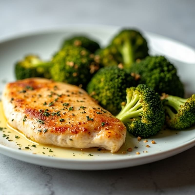 Lemon Garlic Pan-Seared Chicken with Roasted Broccoli