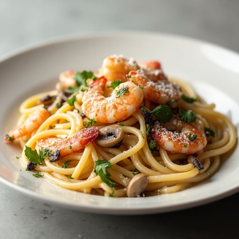 Creamy Garlic-Truffle Mushroom Linguine