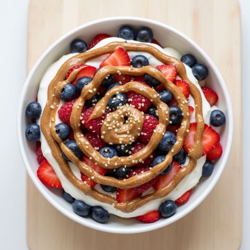 Greek Yogurt Protein Parfait with Mixed Berries and Almond Butter