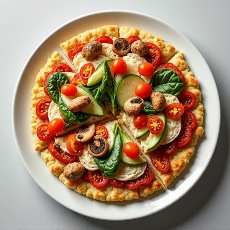 Crispy Cauliflower Crust Pizza with Loaded Vegetables and Lean Chicken