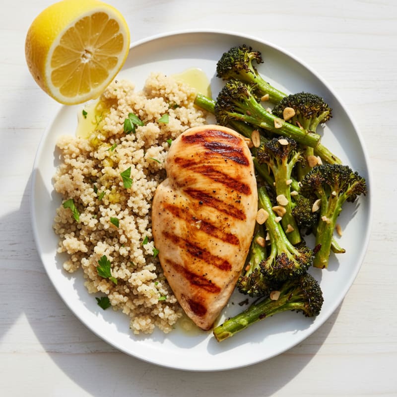 Grilled Chicken Breast with Quinoa and Roasted Broccoli