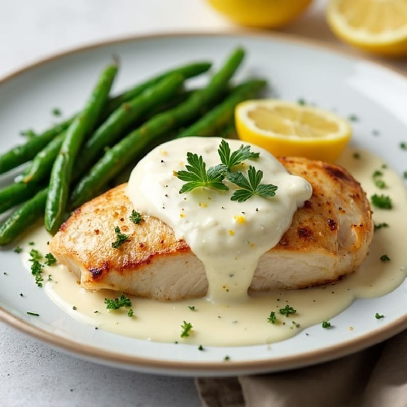 Creamy Lemon Garlic Chicken with Roasted Green Beans
