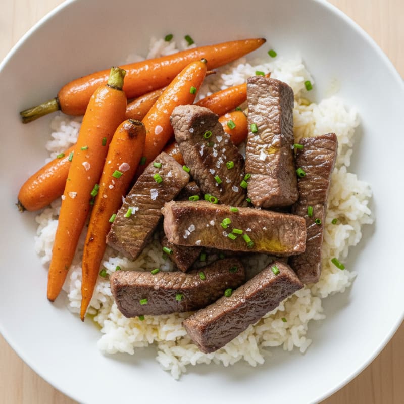 Steak and Roasted Carrot Rice Bowl