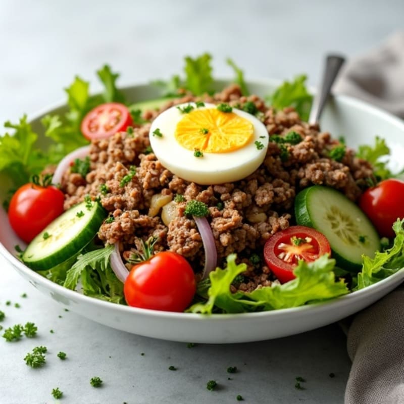 Lean Ground Beef Crispy Chopped Salad with Creamy Dill Pickle Dressing