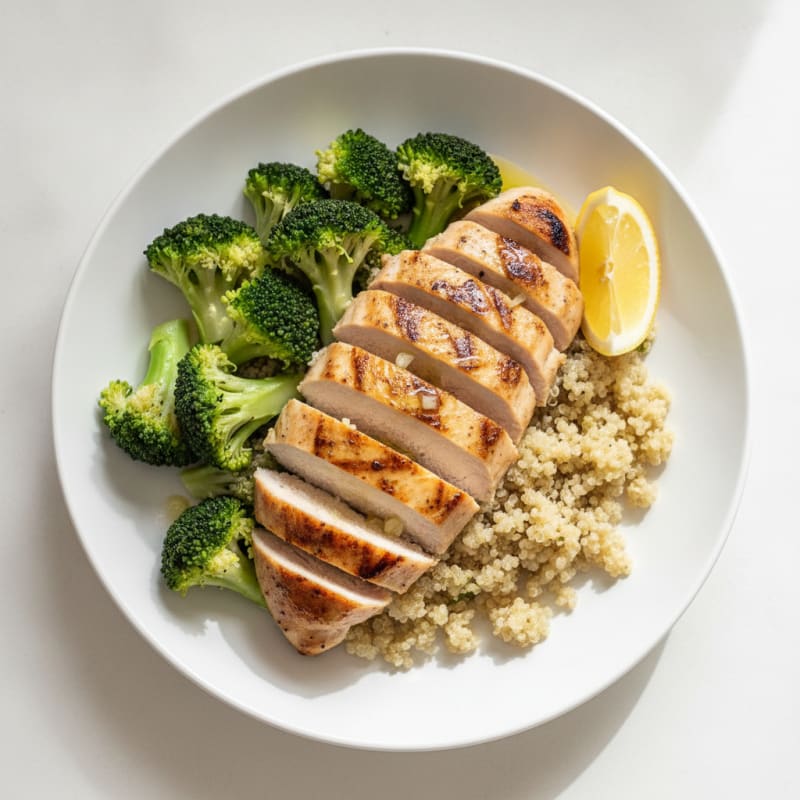 Grilled Chicken Breast with Quinoa and Steamed Broccoli