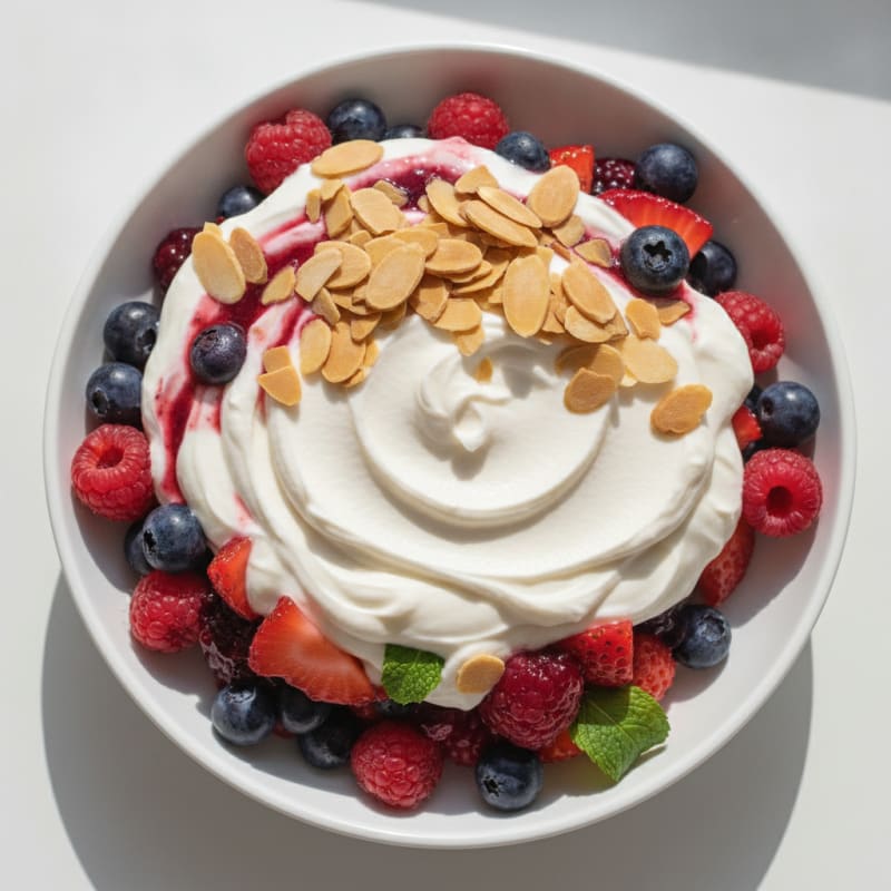Greek Yogurt Protein Parfait with Mixed Berries and Almonds