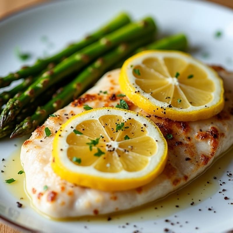 Lemon Garlic Pan-Seared Chicken with Roasted Asparagus