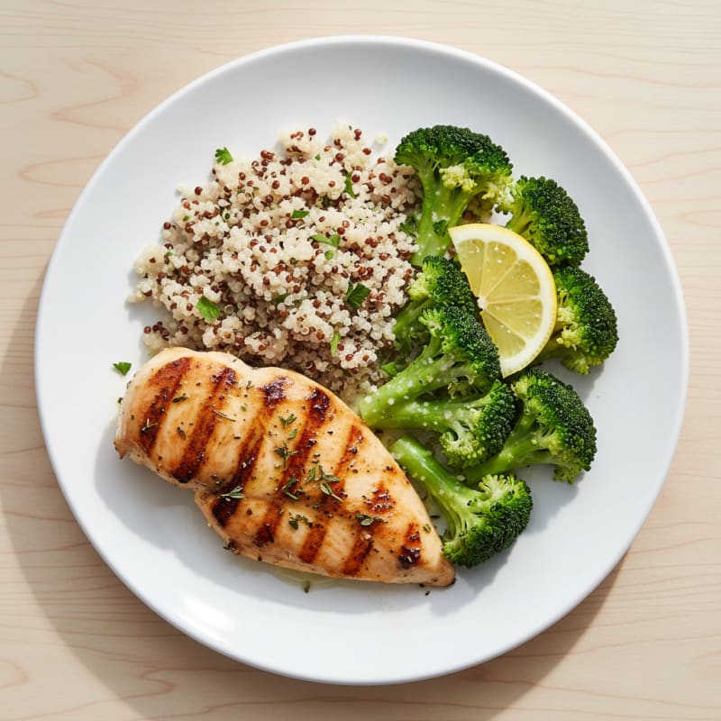 Grilled Chicken Breast with Quinoa and Steamed Broccoli