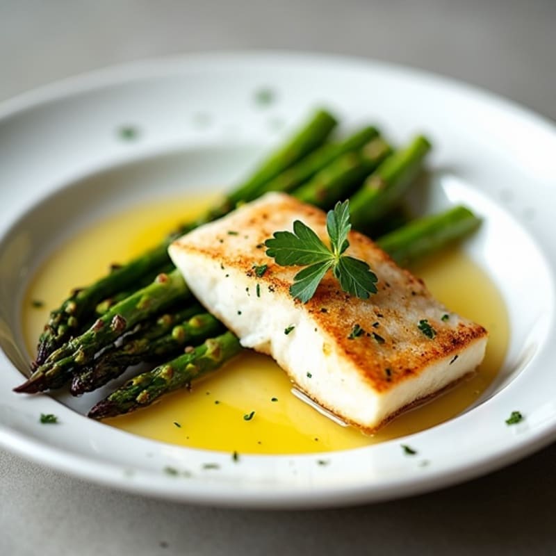 Seared White Fish with Roasted Asparagus and Fresh Herbs