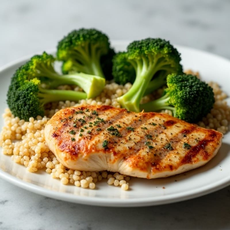 Grilled Chicken Breast with Roasted Broccoli and Quinoa