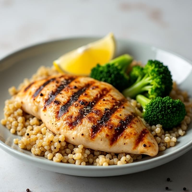 Grilled Chicken Breast with Roasted Broccoli and Quinoa