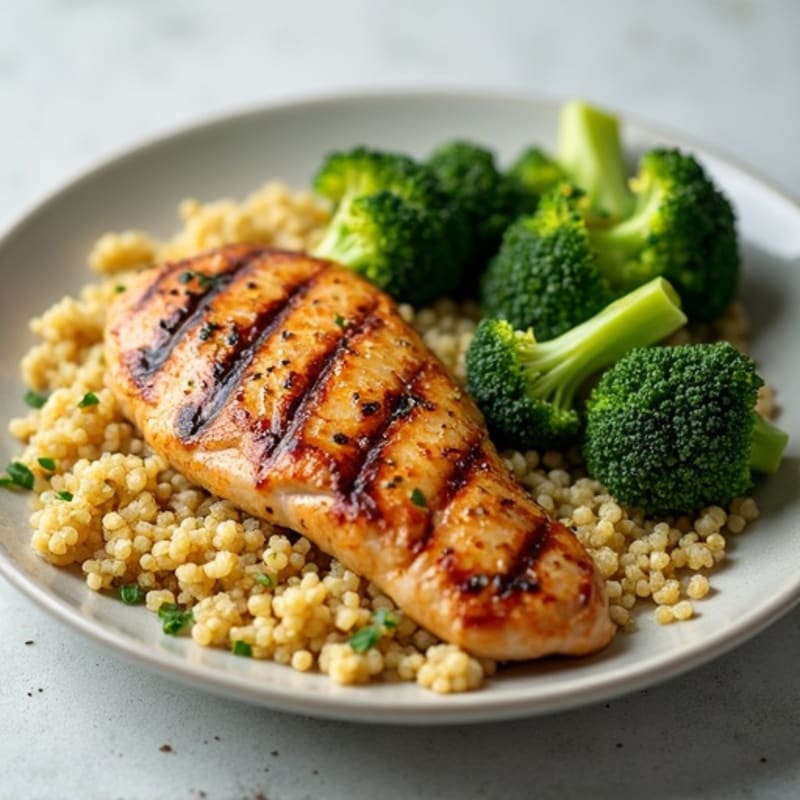 Grilled Chicken Breast with Quinoa and Roasted Broccoli