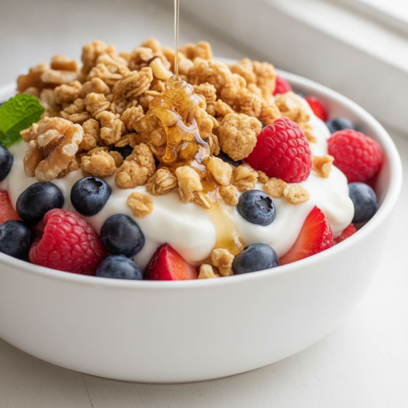 Creamy Greek Yogurt Parfait with Mixed Berries and Protein Granola