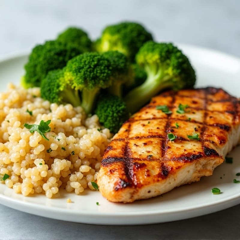 Grilled Chicken Breast with Quinoa and Roasted Broccoli