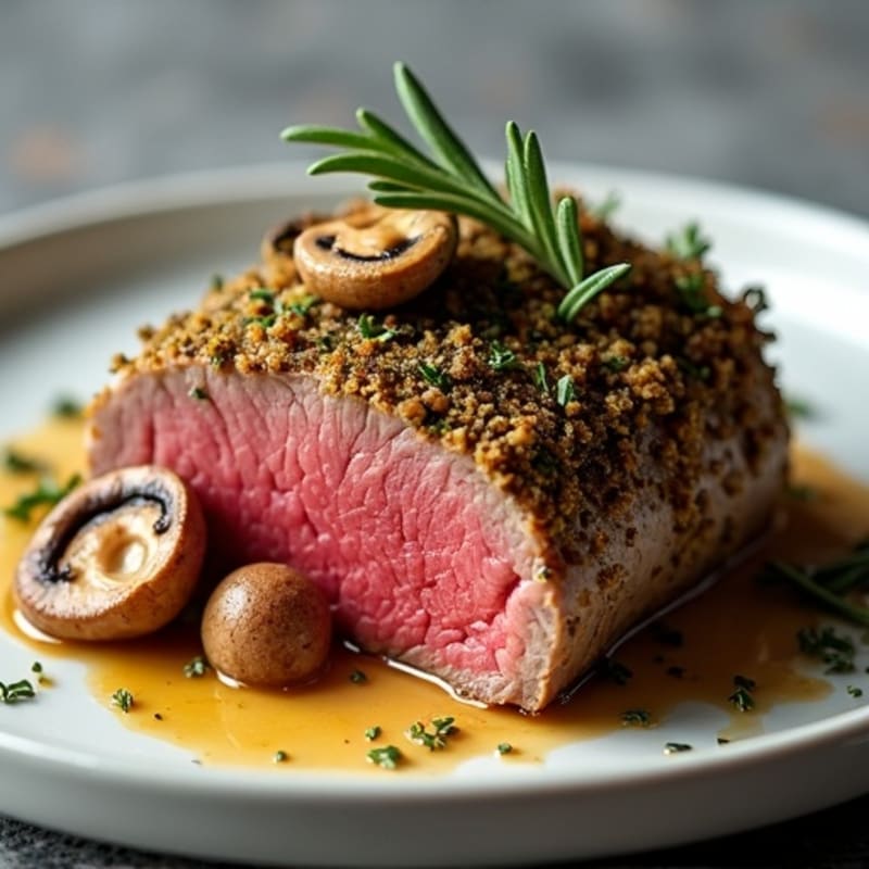 Roasted Beef Tenderloin with Savory Mushroom-Herb Crust