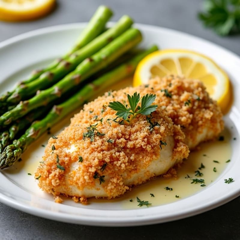Crispy Lemon-Herb Baked Chicken with Roasted Asparagus