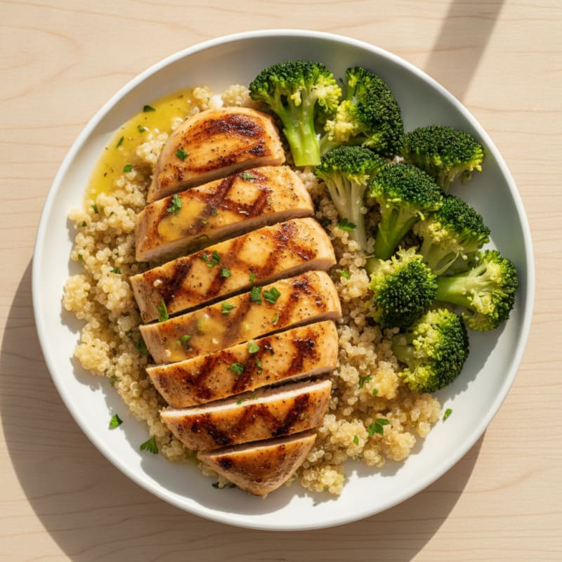Grilled Chicken Breast with Quinoa and Steamed Broccoli