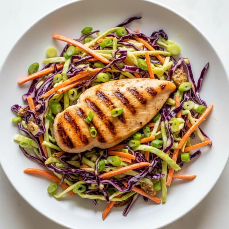 Grilled Chicken Breast with Crunchy Cabbage Slaw