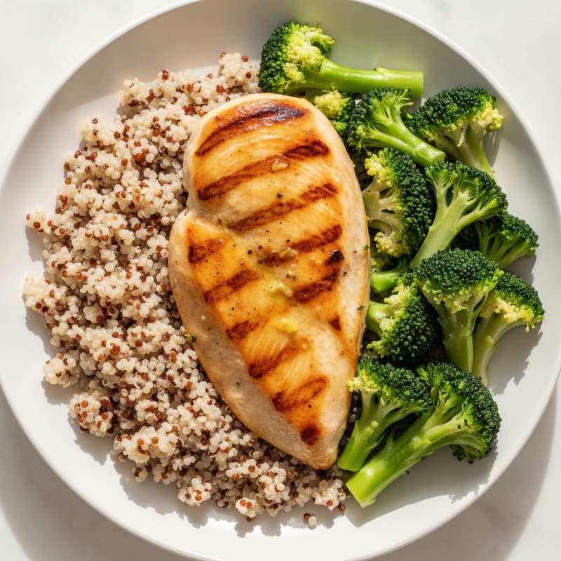 Grilled Chicken Breast with Quinoa and Steamed Broccoli