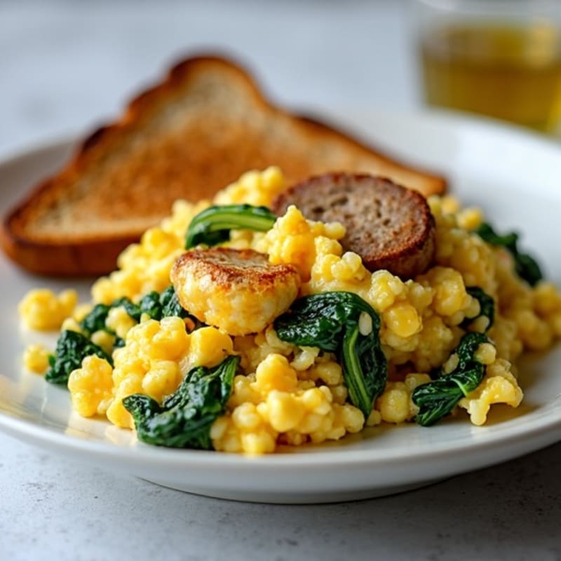 Egg White Spinach Scramble with Turkey Sausage