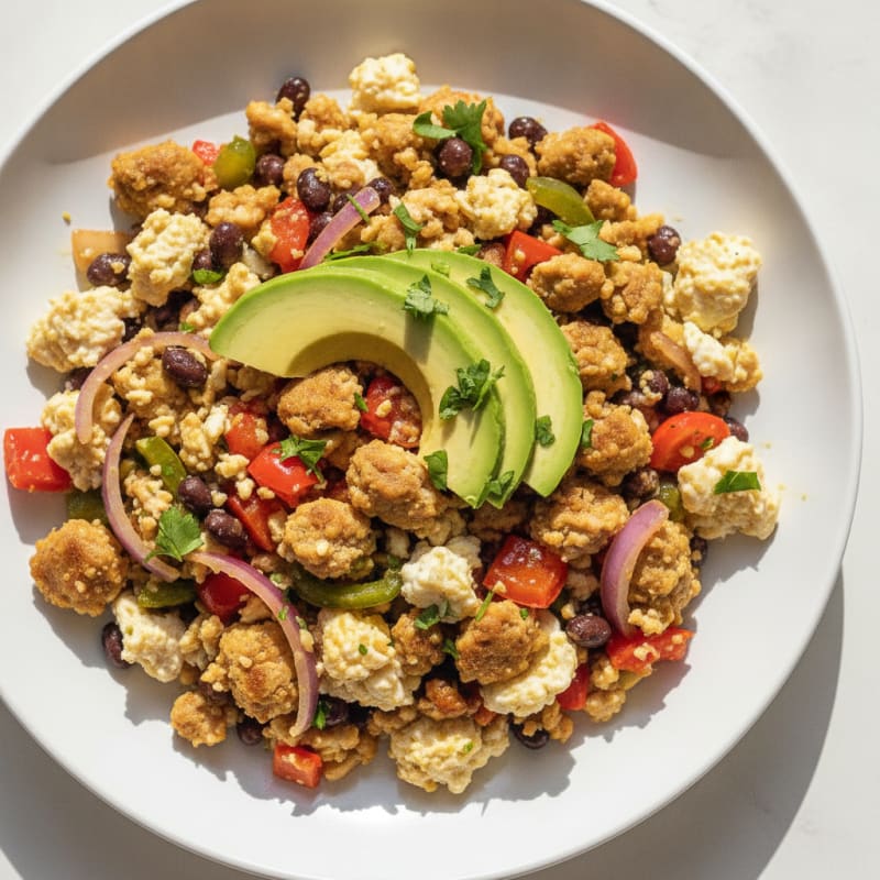 Egg White and Turkey Chorizo Scramble with Sautéed Peppers