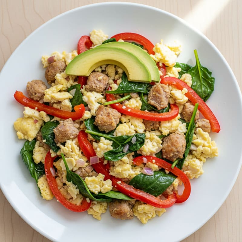 Egg White Veggie Scramble with Turkey Sausage