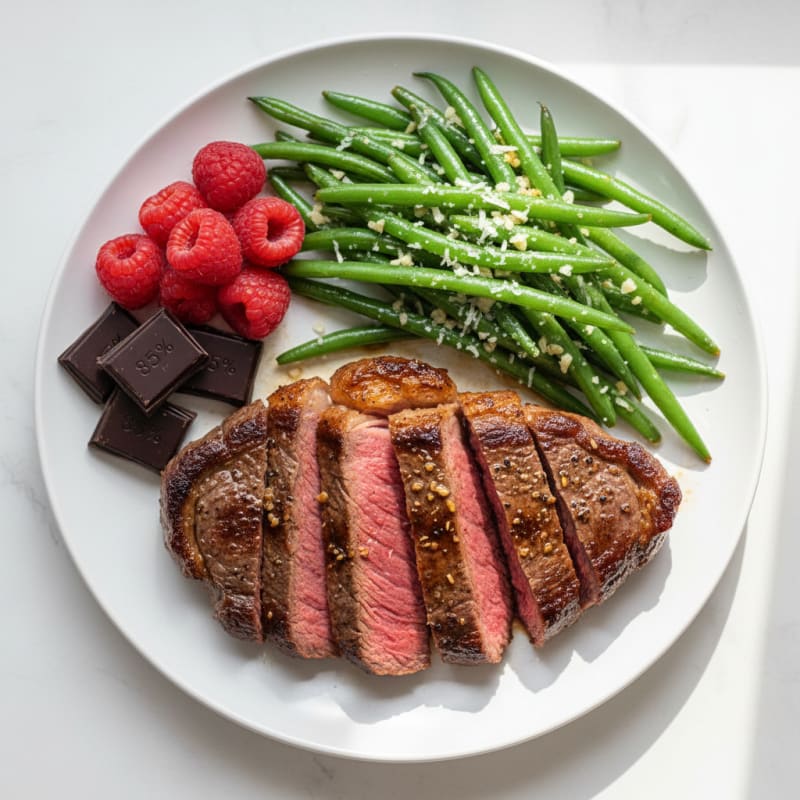 Seared Sirloin Steak with Garlicky Green Beans and Parmesan