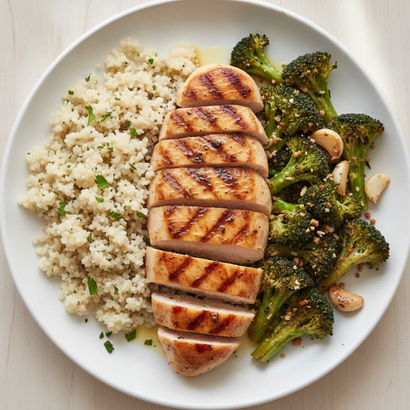 Grilled Chicken Breast with Quinoa and Roasted Broccoli