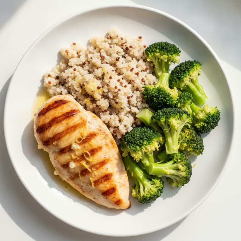 Grilled Chicken Breast with Quinoa and Steamed Broccoli