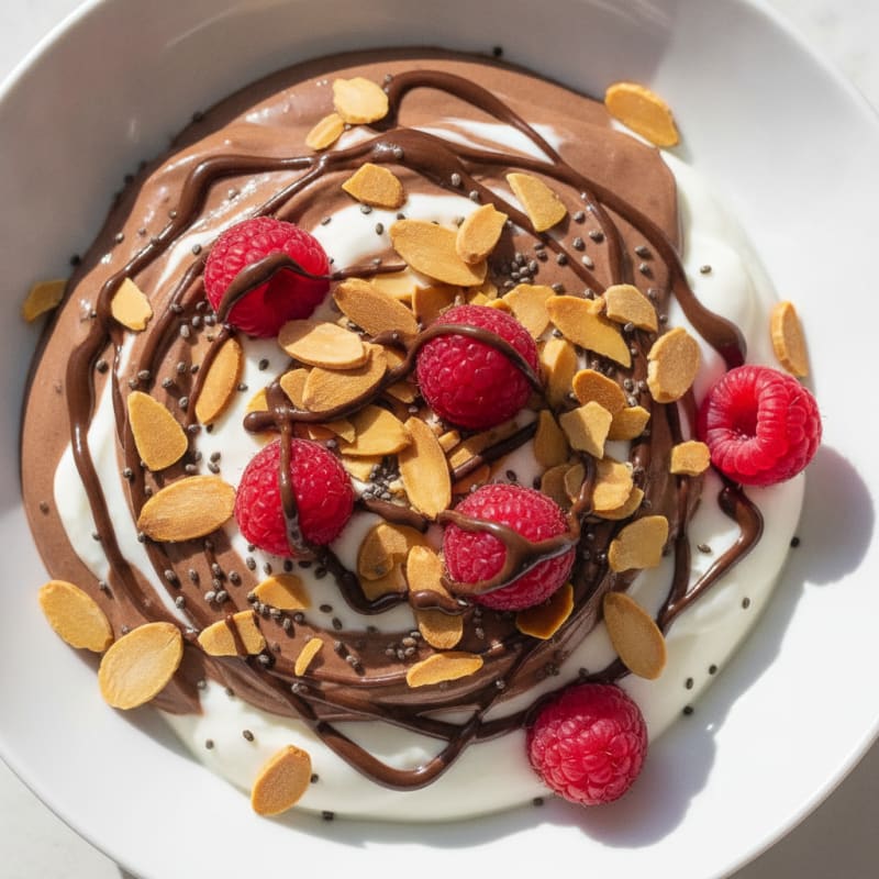 Silky Vanilla Greek Yogurt with Chocolate Protein and Almond Crunch