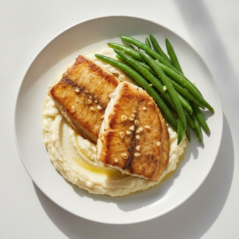 Seared Tilapia with Steamed Green Beans and Cauliflower Mash